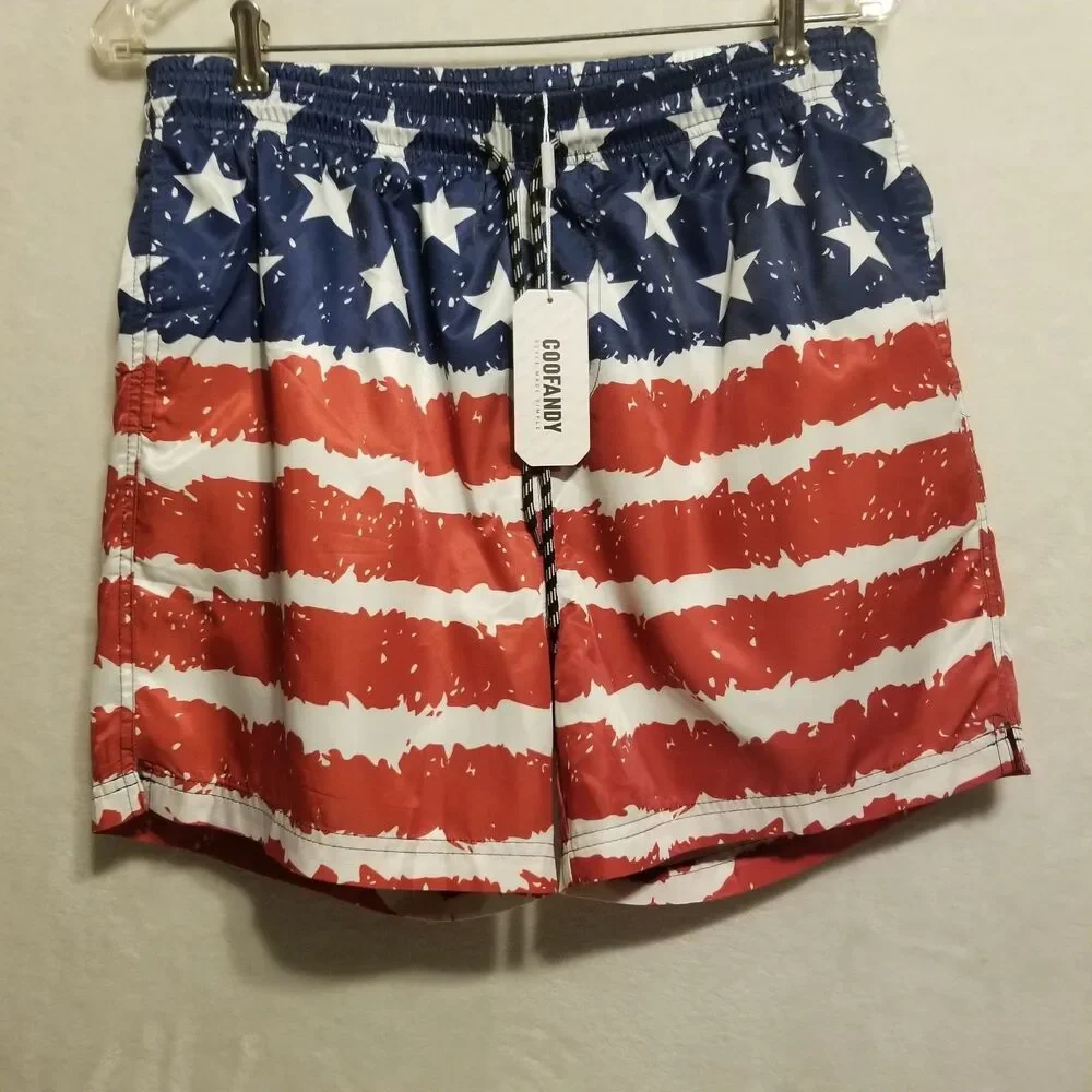 Goofandy Mens M Shorts Swim Trunk Lined American Flag Pool Beach Cruise Vacation